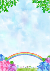 Obraz premium 梅雨の紫陽花 背景フレーム ☆ バリエーション多数