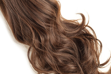 Closeup of claw clip in wavy brown synthetic ponytail hair extensions