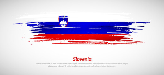 Artistic grungy watercolor brush flag of Slovenia country. Happy independence day background