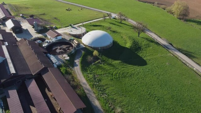 Aerial shot of a small biogas plant in bavaria