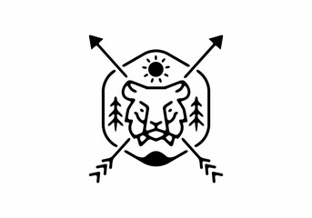 Black line art tiger head in hexagon shape