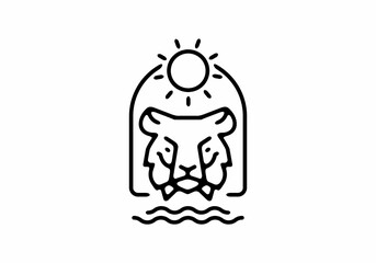 Black line art tiger head in window frame shape