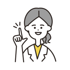 医者　女性　ワンポイント　上半身　イエローカラー