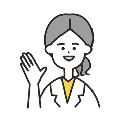 医者　女性　案内　上半身　イエローカラー