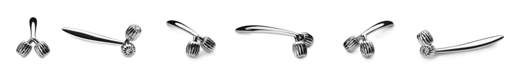 Naklejka premium Set with metal face rollers on white background. Banner design