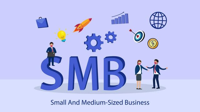Group of business people standing with SMB word