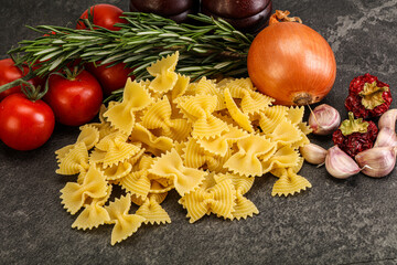Raw Italian farfalle pasta for cooking