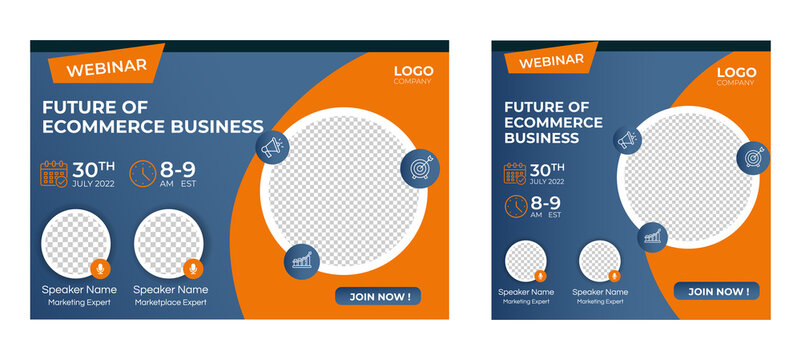 Ecommerce marketing live webinar banner invitation and social media post template. Business webinar invitation design. Vector EPS 10