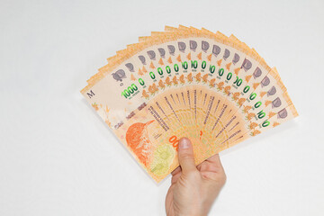 Banknotes of 1000 Argentine pesos in fan shape