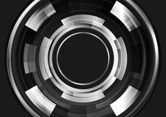 Black and metallic glossy circles gears abstract tech background. Vector futuristic design