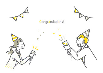 チームワークの良い同僚　ビジネスシーン　祝う　シンプルでお洒落な線画イラスト