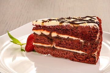 Cake red velvet served strawberry