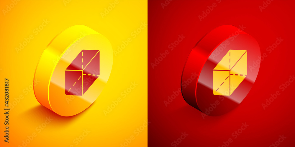 Poster isometric geometric figure cube icon isolated on orange and red background. abstract shape. geometri