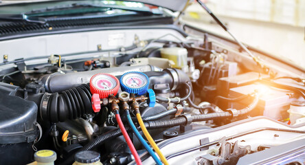 Car air conditioner check service, leak detection, fill refrigerant.Device and meter liquid cooling...