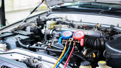 Car air conditioner check service, leak detection, fill refrigerant.Device and meter liquid cooling...