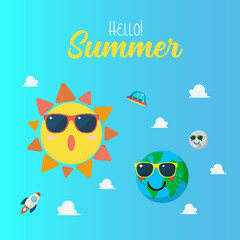Summertime poster with Planet characters wearing sunglasses