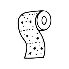 A roll of toilet paper with a pattern drawn with an outline in doodle style. Vector illustration on white background with hygiene theme for flyers, banners, booklets and other printed materials.