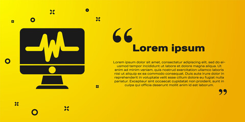 Black Computer monitor with cardiogram icon isolated on yellow background. Monitoring icon. ECG monitor with heart beat hand drawn. Vector