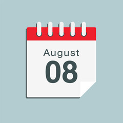 Icon day date 8 August, template calendar page