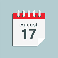 Icon day date 17 August, template calendar page