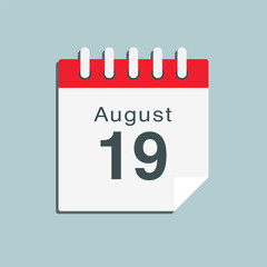 Fototapeta premium Icon day date 19 August, template calendar page