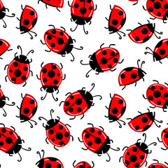 Fashion animal seamless pattern with colorful ladybird on white background. Cute holiday illustration with ladybags for baby. Design for invitation, poster, card, fabric, textile