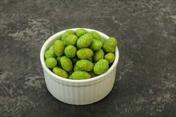 Spicy wasabi peanuts in the bowl