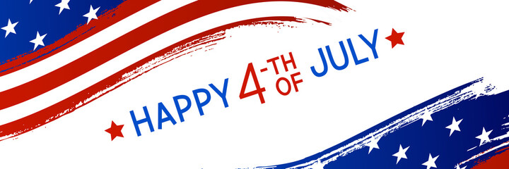 Independence day horizontal panoramic banner with American flag sketch on white background