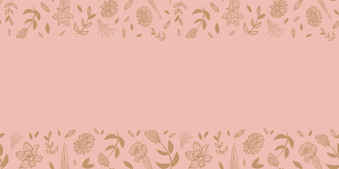 Vector pink brown flowers border seamless pattern