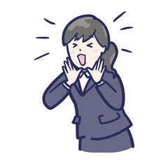 一生懸命応援するスーツ女性のイラスト