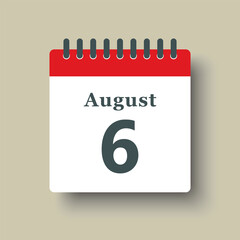 Icon day date 6 August, template calendar page