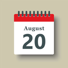 Icon day date 20 August, template calendar page