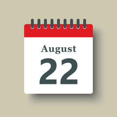 Icon day date 22 August, template calendar page