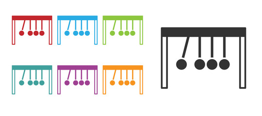 Black Pendulum icon isolated on white background. Newtons cradle. Set icons colorful. Vector