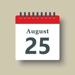 Fototapeta premium Icon day date 25 August, template calendar page