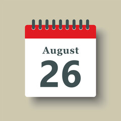 Icon day date 26 August, template calendar page