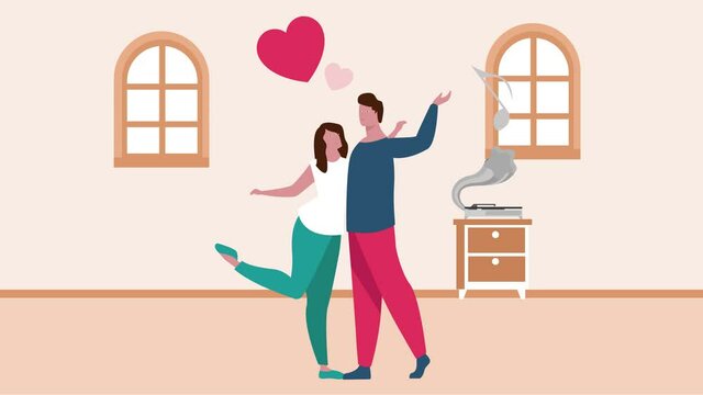 Romantic couple dancing together with heart symbol