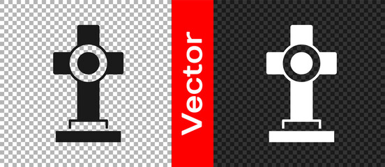 Black Grave with cross icon isolated on transparent background. Vector