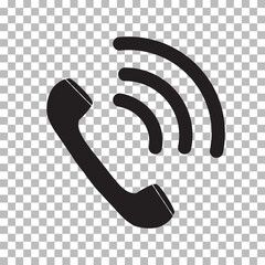 black ringing phone icon on transparent background. retro symbol. flat style.