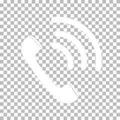 white ringing phone icon on transparent background. retro symbol. flat style.