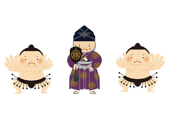 スポーツのイラスト素材。
相撲のクリップアート。
力士と行司。

