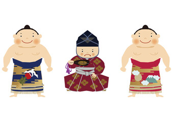 スポーツのイラスト素材。
相撲のクリップアート。
力士と行司。

