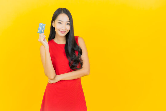Portrait Beautiful Young Asian Woman Smile With Credit Card