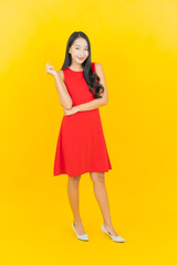 Portrait beautiful young asian woman smile with action