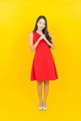 Portrait beautiful young asian woman smile with action