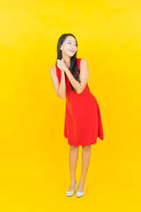 Portrait beautiful young asian woman smile with action