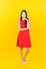 Portrait beautiful young asian woman smile with action