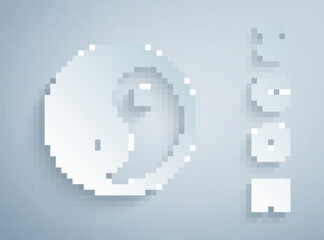 Paper cut Yin Yang symbol of harmony and balance icon isolated on grey background. Paper art style. Vector