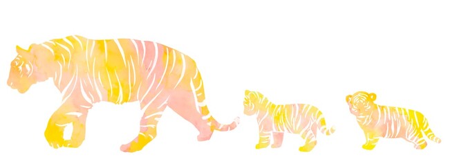 Tiger  family illustration watercolor 親子のトラの水彩イラスト - obrazy, fototapety, plakaty