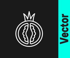 White line Tomato icon isolated on black background. Vector